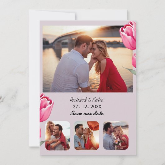 Dusty pink floral stylischer Qr-Code Save the Date Einladung (Rückseite)