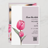 Dusty pink floral stylischer Qr-Code Save the Date Einladung (Vorne/Hinten)