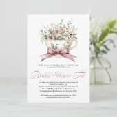 Dusty Pink Floral Teacup Bridal Shower Tea Einladung (Stehend Vorderseite)