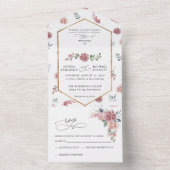 Dusty Pink Floral Wedding All In One Einladung (Innen Boden)