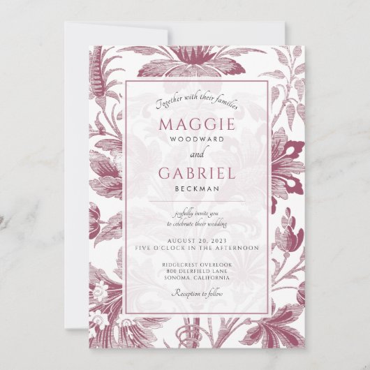 Dusty Pink Floral Wedding Einladung (Vorderseite)
