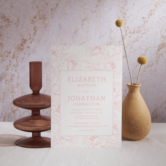 Dusty Pink Floral Wedding Einladung