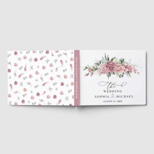 Dusty Pink Floral Wedding Gästebuch (Voll)