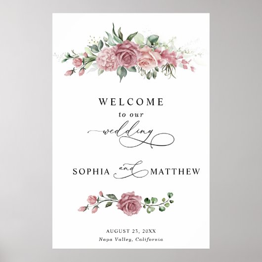 Dusty Pink Floral Wedding  Poster (Vorne)