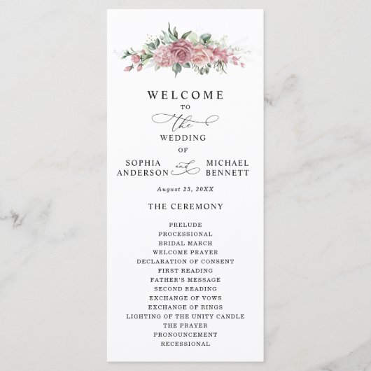 Dusty Pink Floral Wedding Program Programm (Vorderseite)