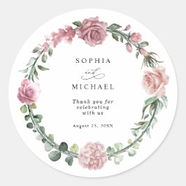 Dusty Pink Floral Wedding Runder Aufkleber