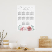 Dusty Pink Floral Wedding Seating Chart Poster (Küche)