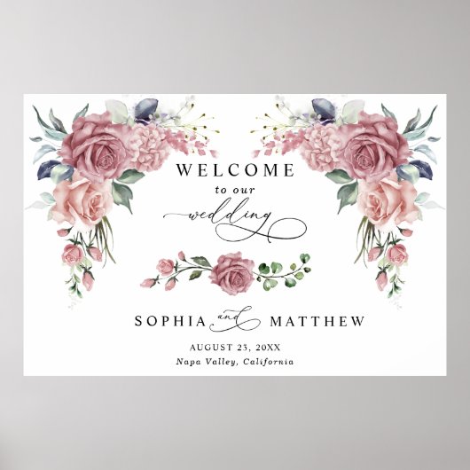 Dusty Pink Floral Wedding Welcome  Poster (Vorne)