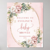 Dusty Pink Floral Welcome Baby Shower Table Poster (Vorne)