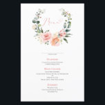 Dusty Pink Floral Wreath Wedding Menu<br><div class="desc">Erschaffen Sie den perfekten Empfang! Wir lieben dieses trendige 5.5"x 8.5" Hochzeitsmenü! Es ist einfach, elegant und so hübsch. Es zeichnet sich durch ein hübsches, pickig staubfarbenes Aquarellkreidedesign aus. Es ist in eleganter Typografie personalisiert und mit handgeschriebener Kalligrafie akzentuiert. Suite hier: https://www.zazzle.com/collections/peach_pink_floral_eucalyptus_wreath_wedding-119912292411919869 Kontakt Designer für passende Produkte, um die Suite...</div>