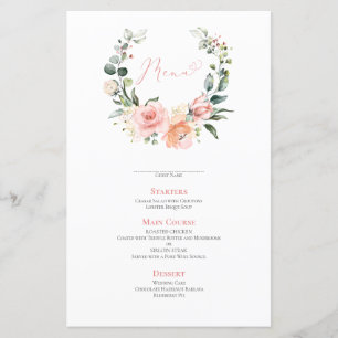 Dusty Pink Floral Wreath Wedding Menu