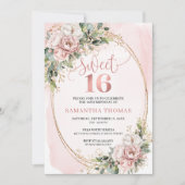 Dusty Pink Flowers Eucalyptus Sweet 16 Invitation Einladung (Vorderseite)