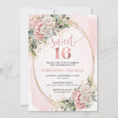 Dusty Pink Flowers Eucalyptus Sweet 16 Invitation Einladung (Vorderseite)