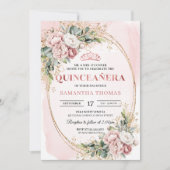 Dusty Pink Flowers Greenery 15th Birthday Invites Einladung (Vorderseite)