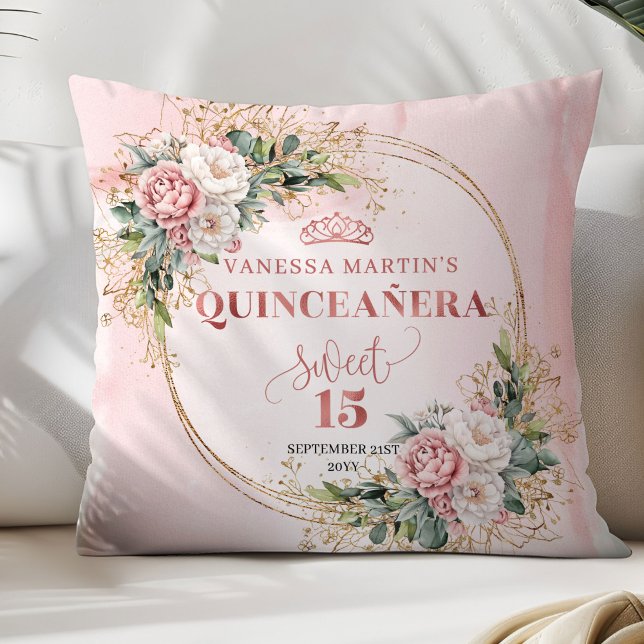 Dusty Pink Flowers Greenery Perfect Gift 15th Bday Kissen (Dusty Pink Flowers Greenery Perfect Gift 15th Pillow)