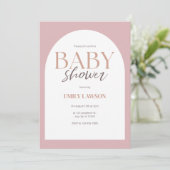 Dusty Pink Gender Neutral Minimalistisch Baby Dusc Einladung (Stehend Vorderseite)