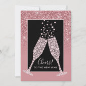 Dusty Pink Glitzer Champagne Toast New Year Card (Vorderseite)
