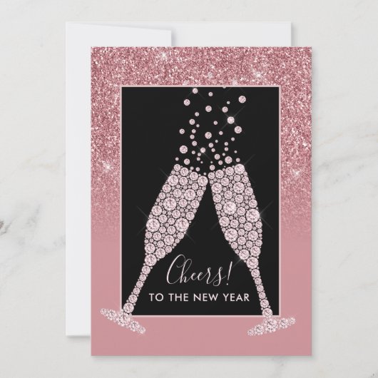 Dusty Pink Glitzer Champagne Toast New Year Card (Vorderseite)