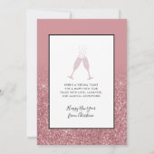 Dusty Pink Glitzer Champagne Toast New Year Card (Rückseite)