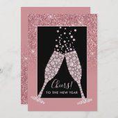 Dusty Pink Glitzer Champagne Toast New Year Card (Vorne/Hinten)