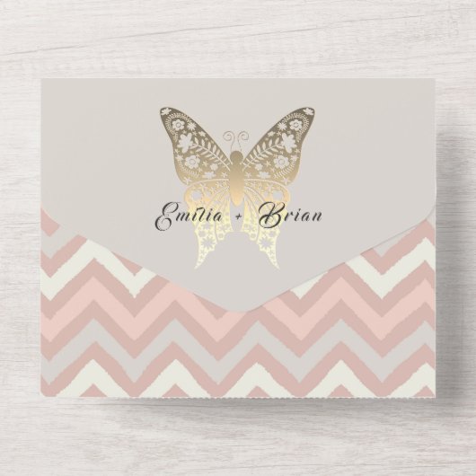 Dusty Pink Gold Butterfly Wedding Einladung (Rückseite)