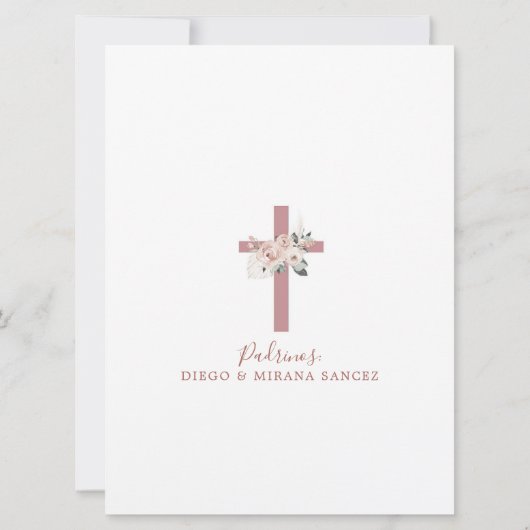 Dusty Pink Gold Cross Girl Taufe Einladung (Rückseite)