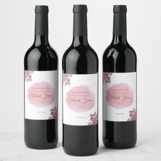 Dusty Pink Gold Typografie Elegante Moderne Hochze Weinetikett (Flaschen)