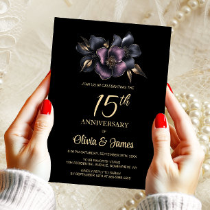 Dusty Pink Gray Floral 15. Hochzeitstag Einladung
