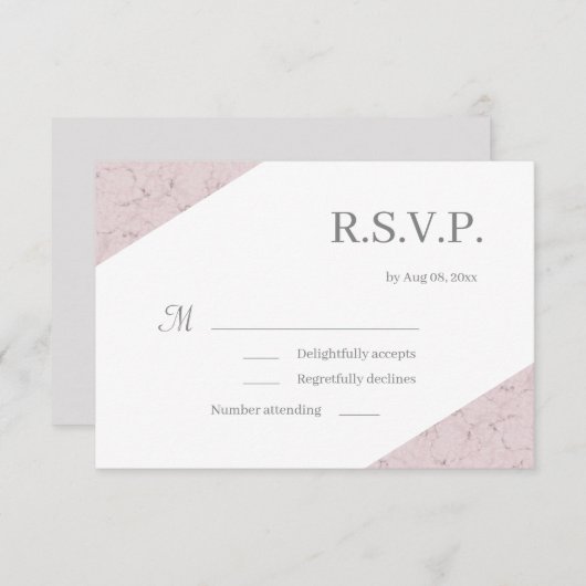 Dusty Pink Gray White Marble Wedding RSVP Einladung (Vorne/Hinten)
