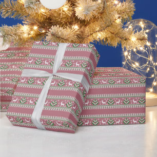Dusty Pink Green und White Fair Isle Weihnachten Geschenkpapier
