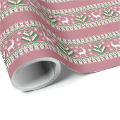 Dusty Pink Green und White Fair Isle Weihnachten Geschenkpapier (Rolleneckpunkt)