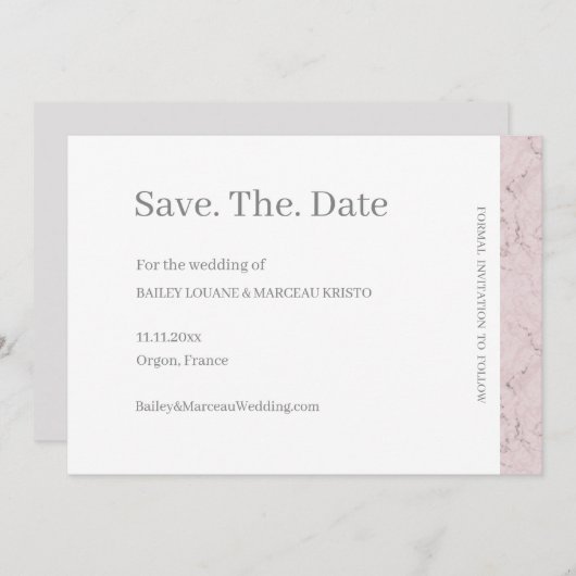 Dusty Pink Grey White Marble Save the Date Hochzei Einladung (Vorne/Hinten)