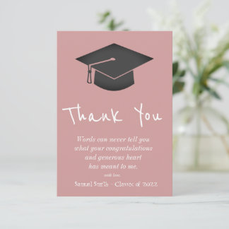 Dusty Pink Handwriting Cap and Tassel Graduation Dankeskarte