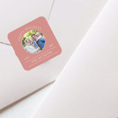 Dusty Pink Happy Holidays Circle Foto Quadratischer Aufkleber