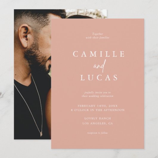 Dusty Pink Hochzeitseinladung Einladung (Vorne/Hinten)