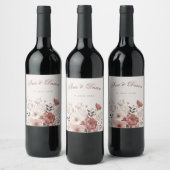 Dusty Pink Ivory Floral Hochzeitsempfang Weinetikett (Flaschen)