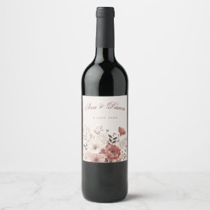 Dusty Pink Ivory Floral Hochzeitsempfang Weinetikett