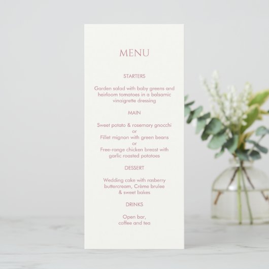 Dusty Pink & Ivory Mit Monogramm Wedding Menu Programm (Stehend Vorderseite)