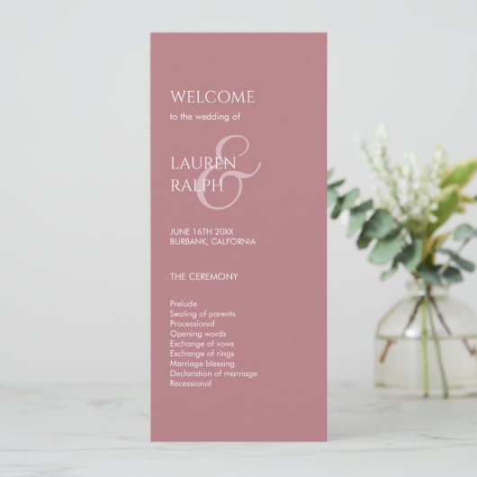 Dusty Pink Ivory Monogram Welcome Wedding Programm (Stehend Vorderseite)