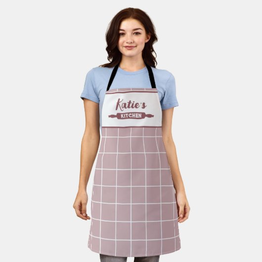 Dusty Pink Karo Custom Schürze (Getragen)