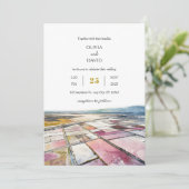 Dusty Pink Küste Landschaft Strand Hochzeit Einladung (Stehend Vorderseite)