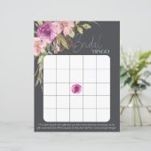 Dusty Pink Lila floral Charcoal Bridal Bingo (Stehend Vorderseite)
