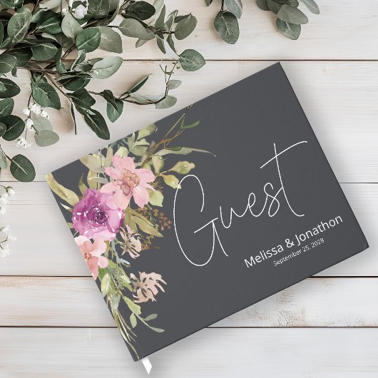 Dusty Pink Lila Floral Elegante Hochzeit Gästebuch