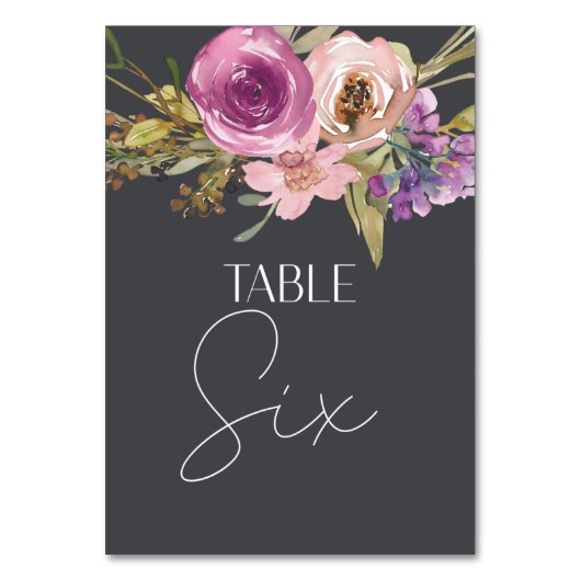 Dusty Pink Lila Floral Wedding Tischnummer (Vorderseite)