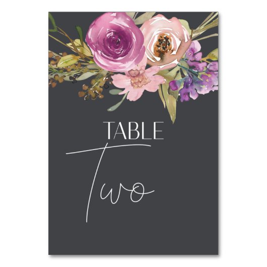 Dusty Pink Lila Floral Wedding Tischnummer (Vorderseite)