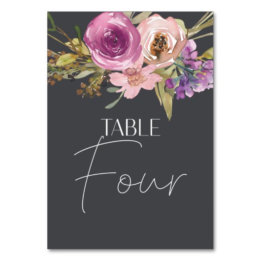 Dusty Pink Lila Floral Wedding Tischnummer (Rückseite)