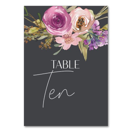 Dusty Pink Lila Floral Wedding Tischnummer (Rückseite)