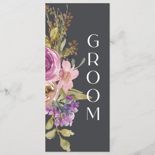 Dusty Pink Lila Floral Wedelstuhl Sign Menükarte (Rückseite)