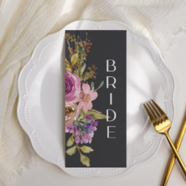 Dusty Pink Lila Floral Wedelstuhl Sign Menükarte