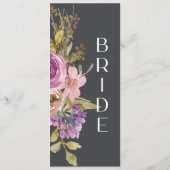 Dusty Pink Lila Floral Wedelstuhl Sign Menükarte (Rückseite)